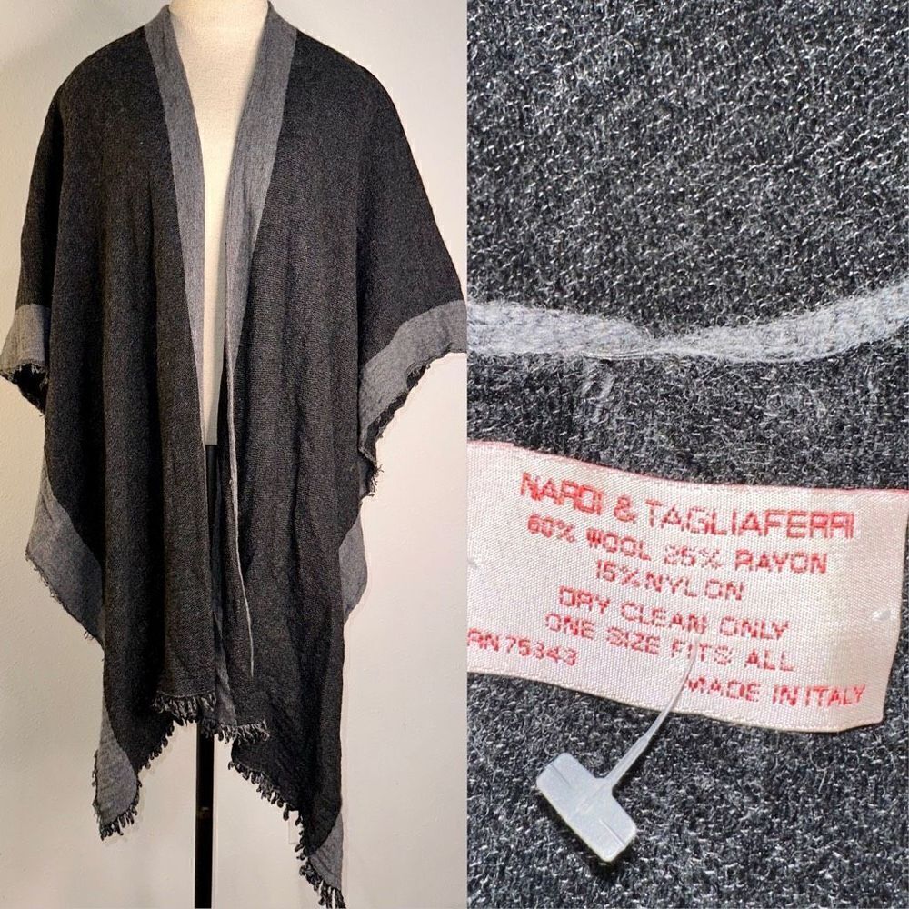 Nardi & Tagliaferri Womens OS Italian‎ Wool Blend Gray Fringe Trim Sweater Wrap